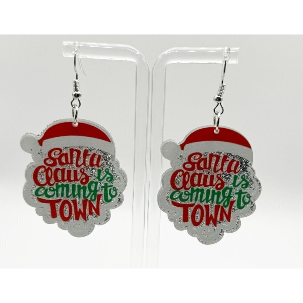 Christmas "Santa Claus Is Coming To Town" Dangle Earrings